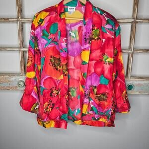 Vintage Knights LTD. 100% Silk Open Front Floral Blazer W/ Pockets Size Medium